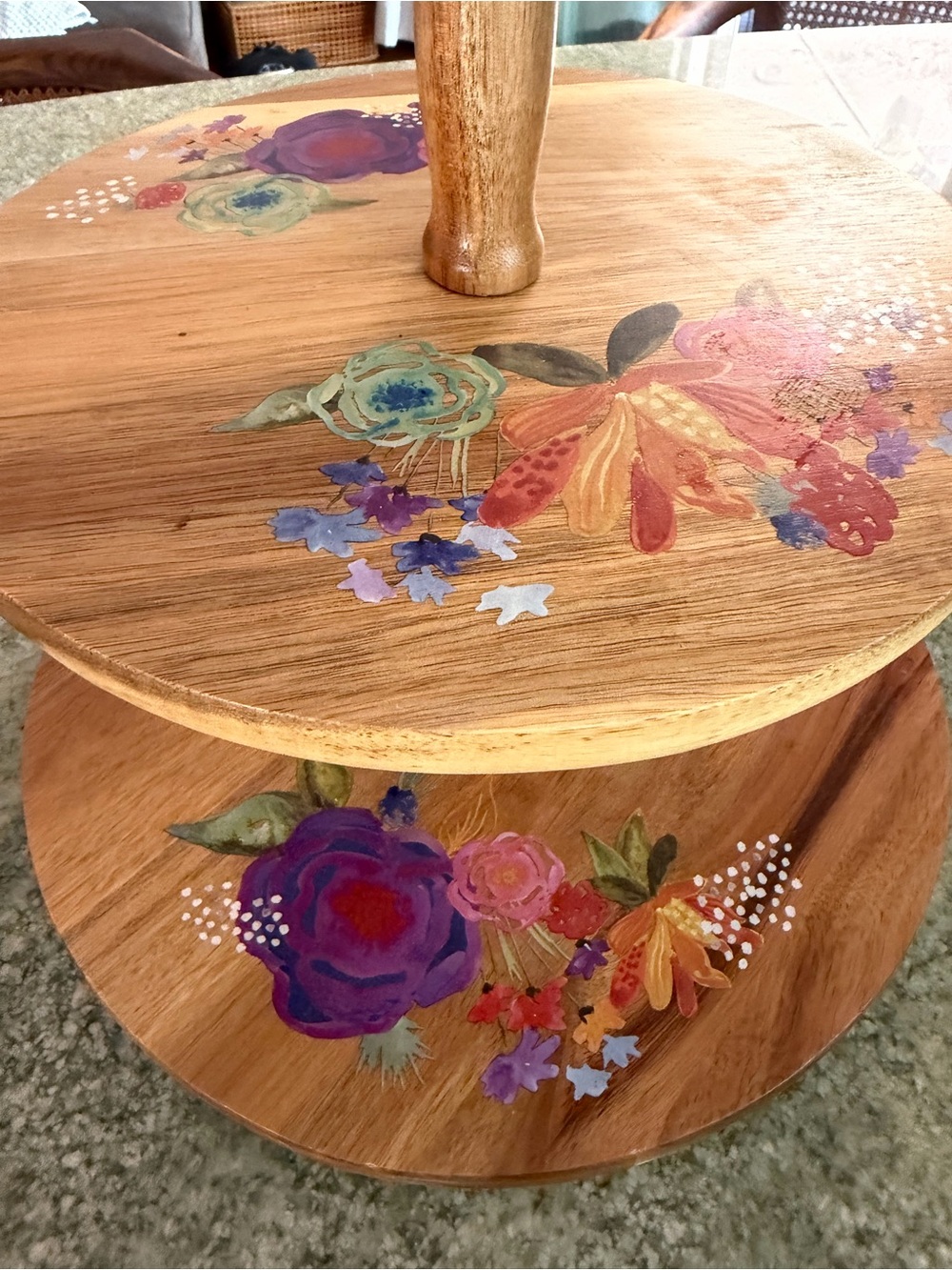 Pioneer Woman Hand-Painted Floral Two-Tier Wood Stand - Multicolor